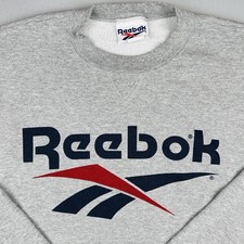Vintage 90s Reebok Big Logo Crewneck Sweatshirt Made in USA Gray Size Large