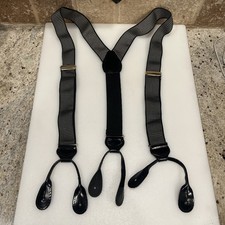Vintage CAS Germany Black Silver Check Suspenders Braces Black Leather