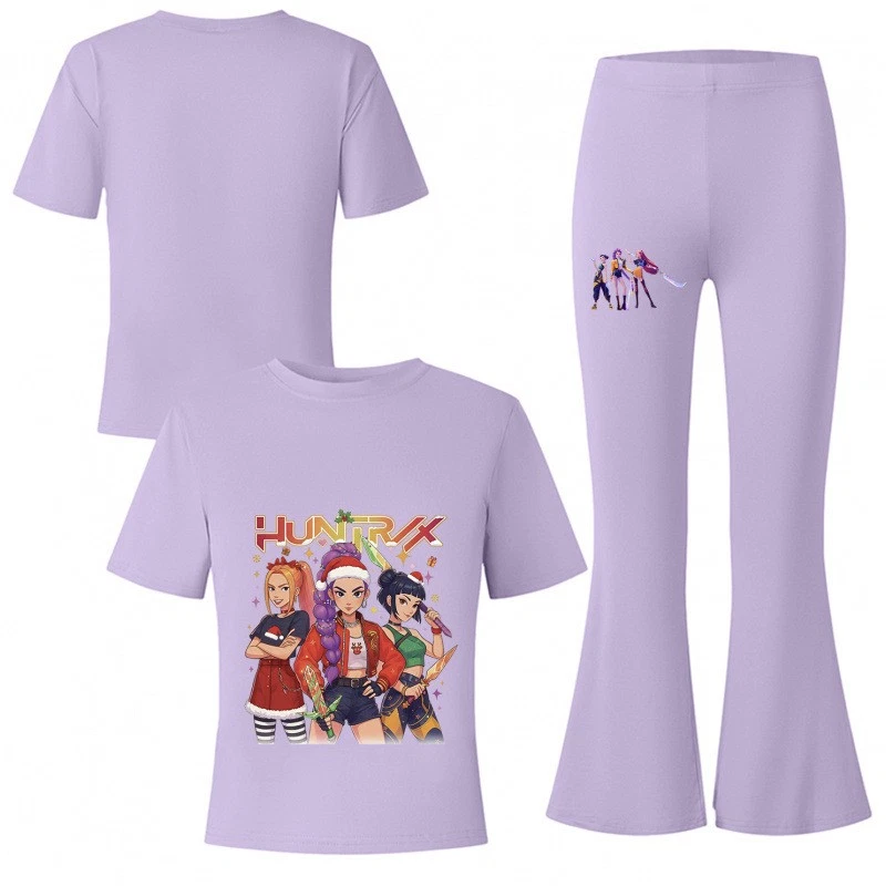 2Шт девочек демонов охотников модный костюм комплект с футболка + расклешенные брюки - Изображение 3 из 4