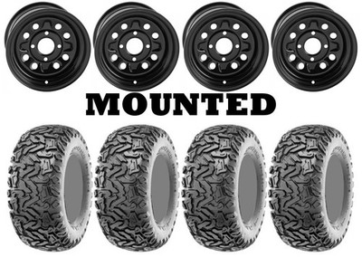 Kit 4 Maxxis Workzone Tires 25x8-12/25x10-12 on Quadboss Steely Black Wheels VIK