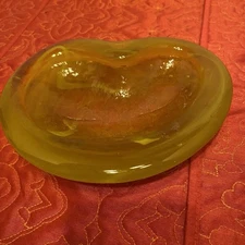 VINTAGE BLENKO GLASS BOWL FREE FORM ASHTRAY ORANGE YELLOW GLASS DECOR MCM