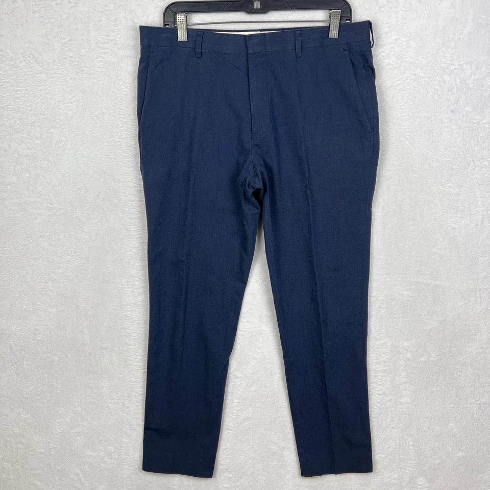 J Crew Ludlow Slim Fit Dress Pants Mens 33x30 (33x28) Blue Linen Cotten Somelos - Image 2 of 4