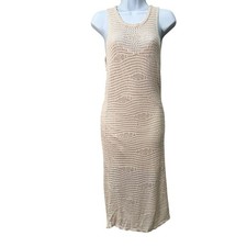 Steve Madden Ronnie Crochet Sweater Dress Sleeveless Knit Summer M Tan NEW