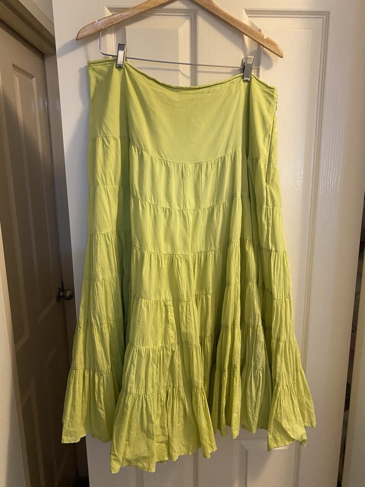 PINGPONG Size 14 Lime Green Crinkle 6 Tiered Flared Midi Skirt with Side Zip