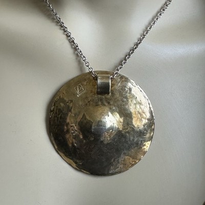 Vintage Alberto Lobo Scheibe Anhänger Halskette 27 Zoll Gold Vermeil 925 Sterling 34,1 g
