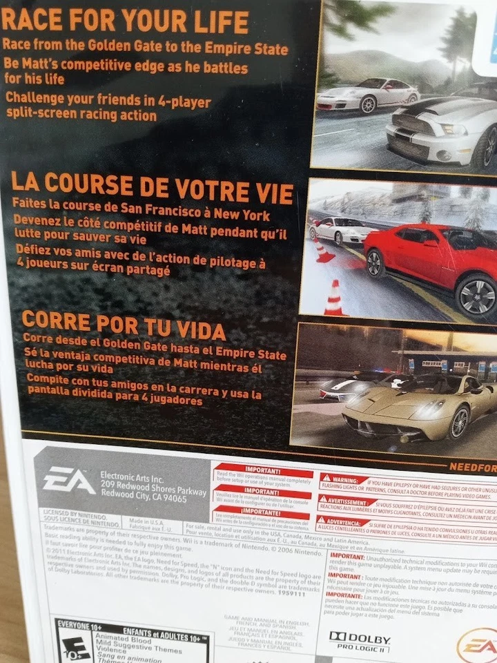 Need for Speed The Run (Nintendo Wii, 2011) CIB - EA - Image 4 of 4