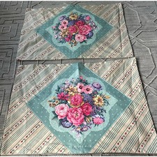 Vintage Floral pillow shams quilted Cottage Pink Green set 2 pair