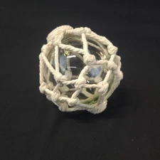 Clear Glass Nautical Fishing Float Ball With Rope Net Maritime Decor Unique