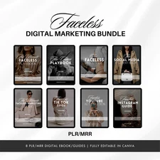 Faceless Digital Marketing Bundle with PLR & MRR | 8 Editable Canva Templates |
