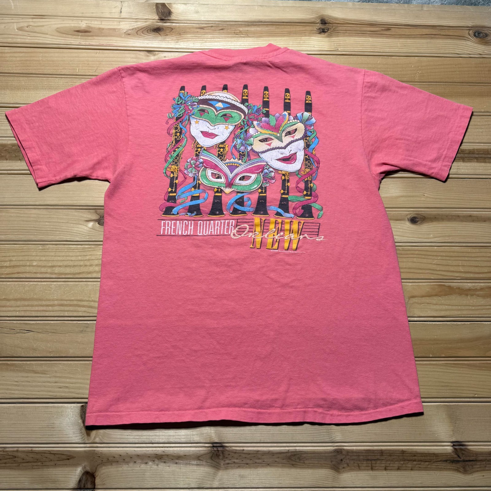 Vintage 1988 New Orleans French Quarter Mardi Gras Graphic T-Shirt USA Large