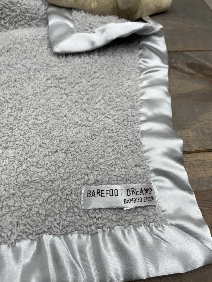 Barefoot Dreams Cozy Chic 棕褐色小狗毛绒灰色 Lovey 安全毯缎面 — 第 3/3 张图片