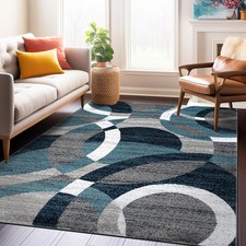 Rugshop Area Rug Geometric Circles Rugs for Bedroom Blue Rugs Living Room Rugs