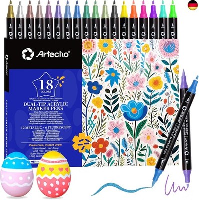 Artecho Acrylstifte 5 Weiß Farben, 0.5-5mm Wasserfester Dual Tip Marker (Pinsel 