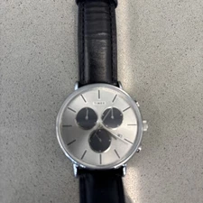 Timex TW2R79900 Men's Analog Chronograph Watch Black Leather Strap