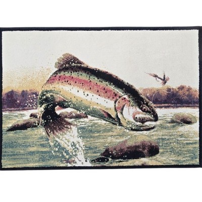 Large Rainbow Trout Area Rug 56x39 Inch Fly Fishing Carpet Cabincore Fish Cabin