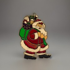 Santa Sun Catcher Baked Stained Glass Look Retro Christmas Vintage 5.5  x3.5  