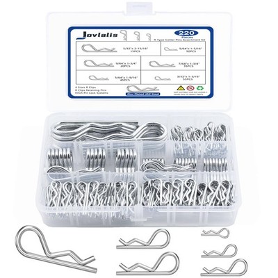Cotter Pins, 220 PCS R Clips Heavy Duty Zinc Plated Cotter Pin Spring Fastene...