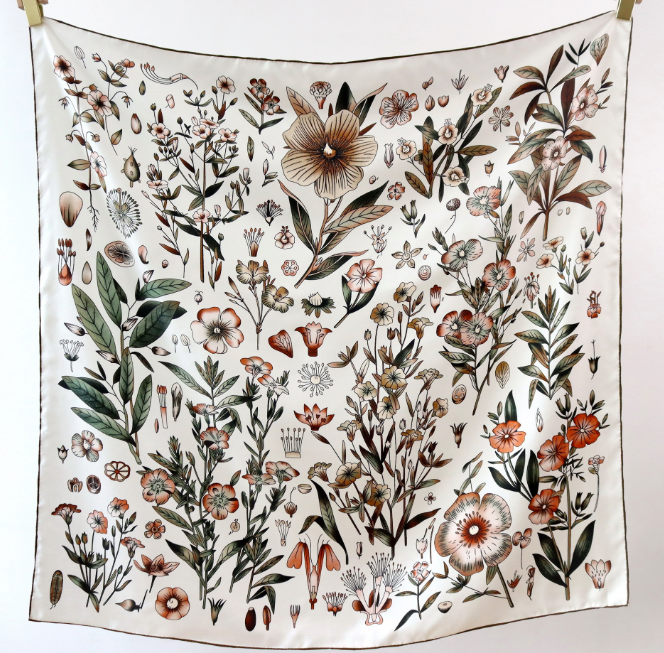 Pure 14 Momme Twill Silk 88X88cm Bandanna garden Print Scarf Shawl Square Wrap