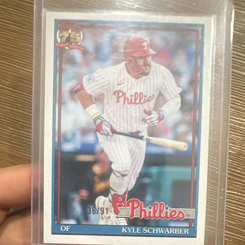 Topps 2026 Series 1 1991 Topps Baseball Kyle Schwarber #T91-5 Real One /91