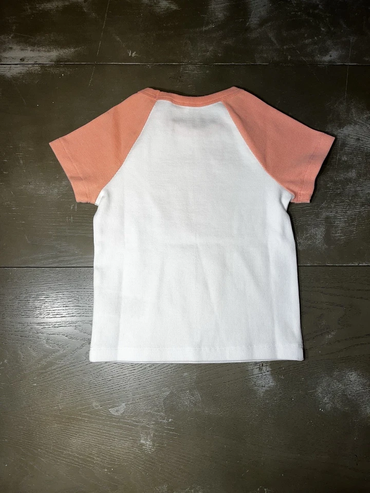 Roxy Girls Fit Baseball Tee White Peach NWT 7 ￼ - Image 3 of 4
