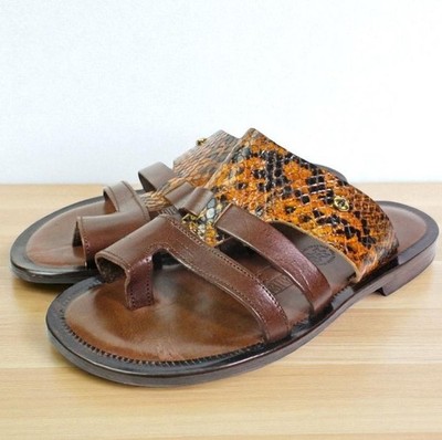 Leather Italian Sandals Mens Brown Genuine Leather Slip on Shoes Handmade  Carter