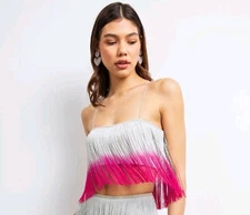 Lisa Maree Sleeping Beauty Fringe Tank Top Sleeveless Pink Ombre Large NWT 