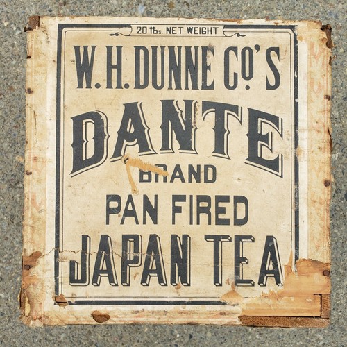 RARO antico XIX secolo W.H. Insegna Dunne Dante Pan Fired Japan Tea Wood Crate Box - Foto 9 di 12