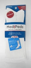 MediPeds Non-Binding Compression White Crew Sock Large