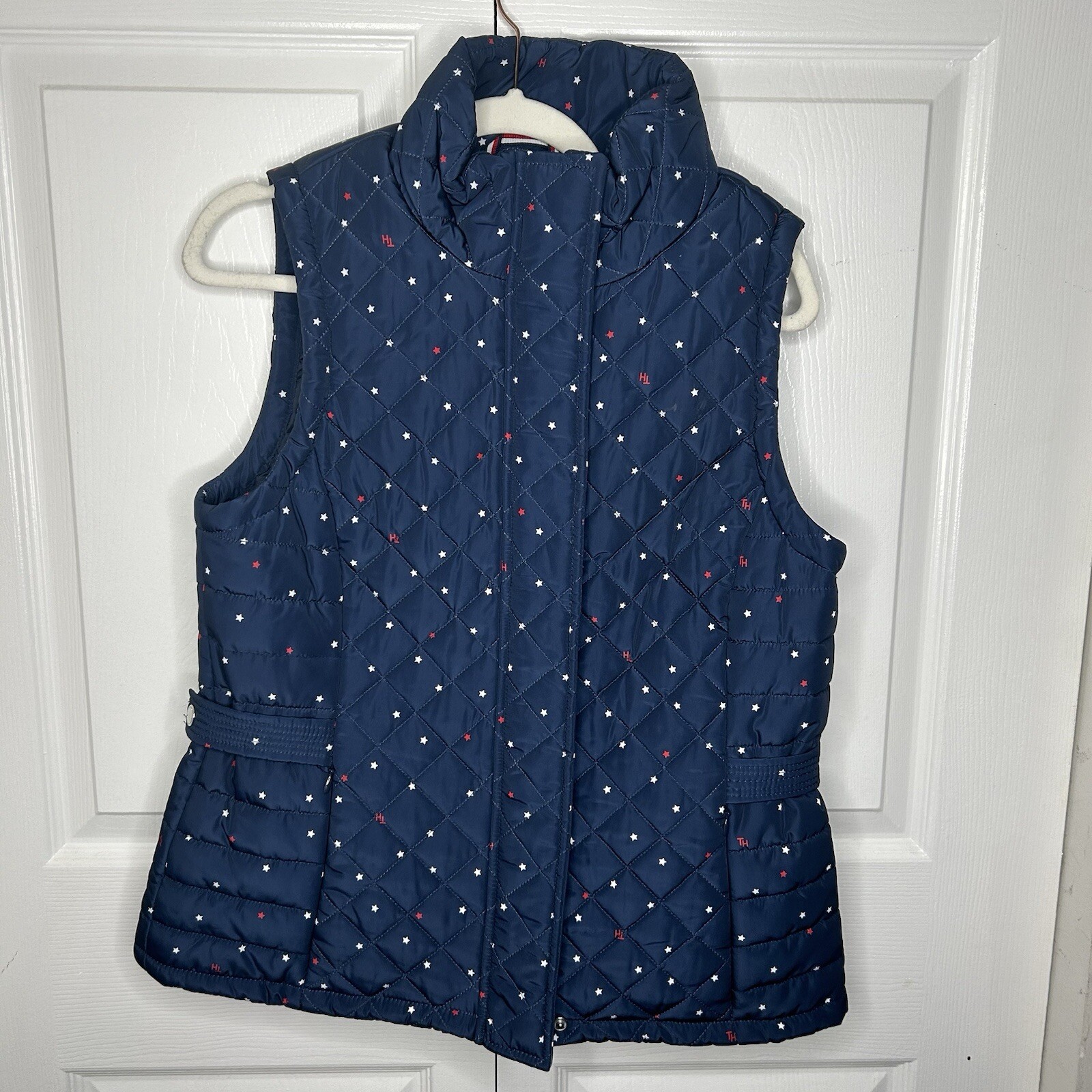 Tommy Hilfiger Women's Vest Diamond Quilt Star Navy Zipper Up Size S