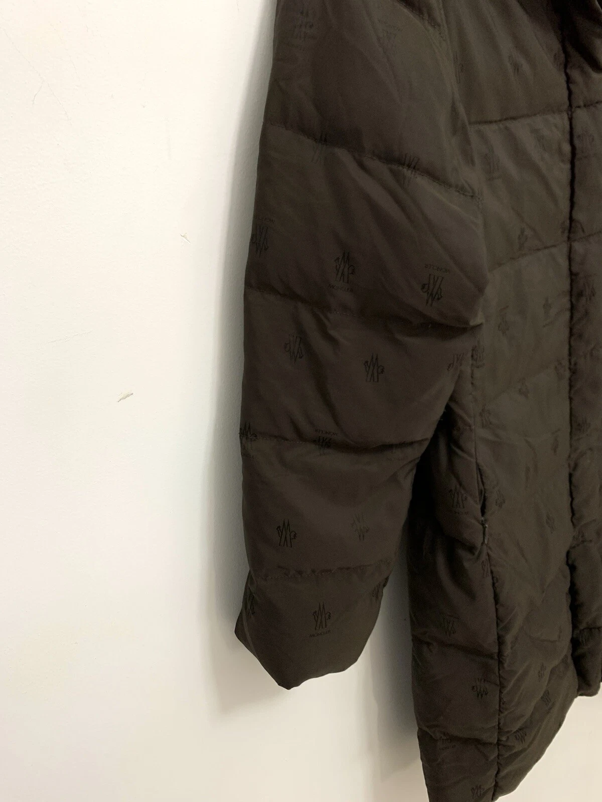 VINTAGE MONCLER PUFFER CAPPOTTO TRAPUNTATO LUNGO TAGLIA 2 MARRONE Monogram Logo #Z4