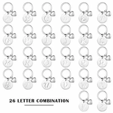 Initial Disc Keychain Heart Stainless Steel 26 Alphabet Keyring Couple Love Gift