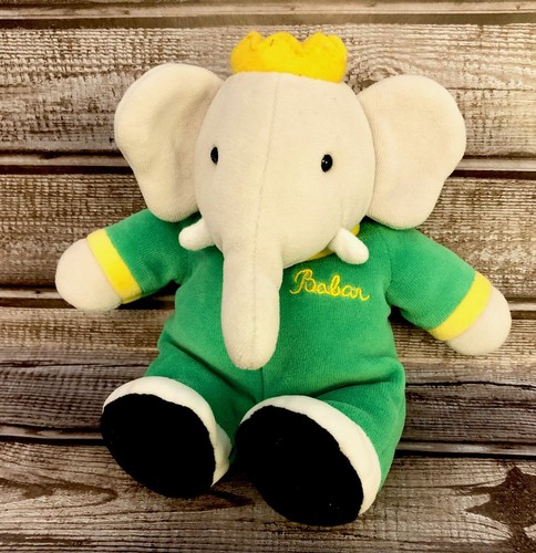 Gund BABAR Elephant Rattle 7" Plush Green Velour Stuffed Baby Toy J3