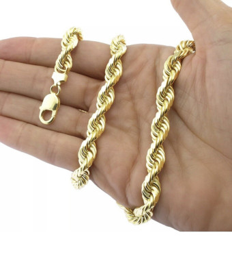 Real 10K Yellow Gold Thick Rope Chain Necklace 22'' 10mm Diamond Cuts Value $2995
