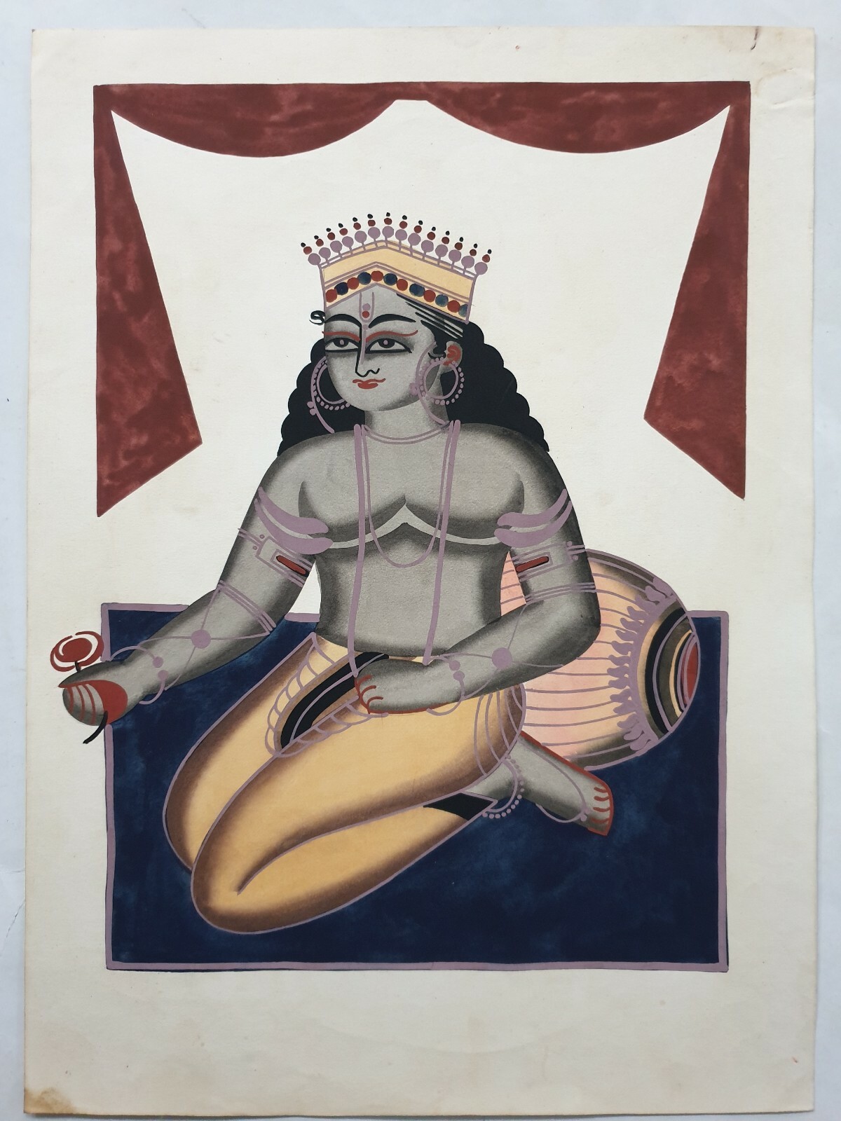 Bengal Kalighat Painting LORD KRISHNA SITTING 13in x 18in (8065)