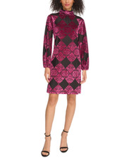 Vince Camuto Burnout Velvet Balloon Sleeve Dress Magenta Size 12