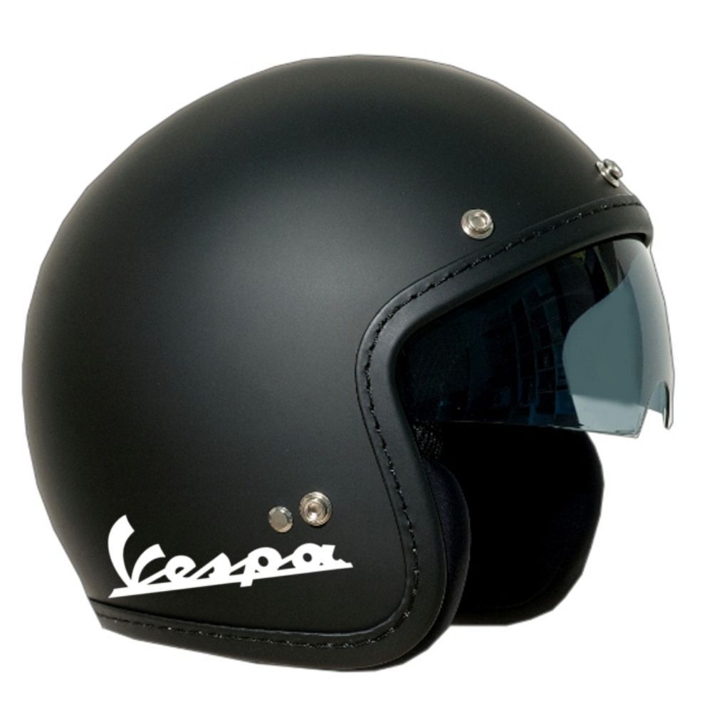 CASCO JET OLD ONE NERO SATINATO VISIERA A SCOMPARSA LOGO VESPA BIANCO