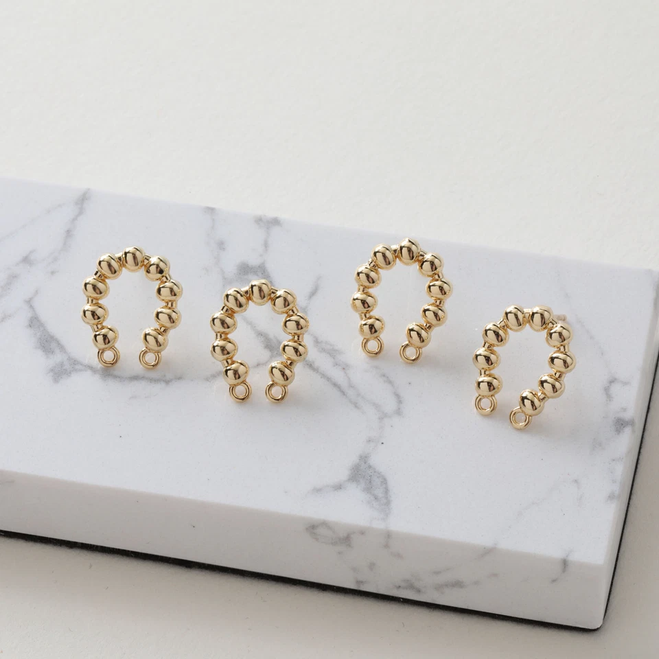 Poste de pendiente de bola en forma de U tono dorado/plateado 6 piezas, pendiente de herradura con lazo Foto 3 de 4