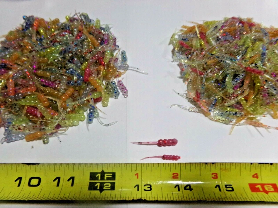 STAFFS FISHING LURES 200 Mixed GLOWS 1.1"&1.35"Ice Fishing Wax Wigglers Crappies PanFish Trout Perch