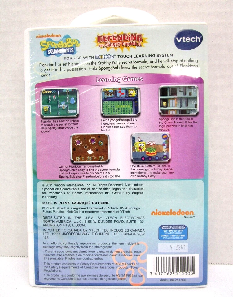 Vtech MobiGo Spongebob SquarePants Defending the Secret Formula Learning 5-8 New - Image 2 of 4