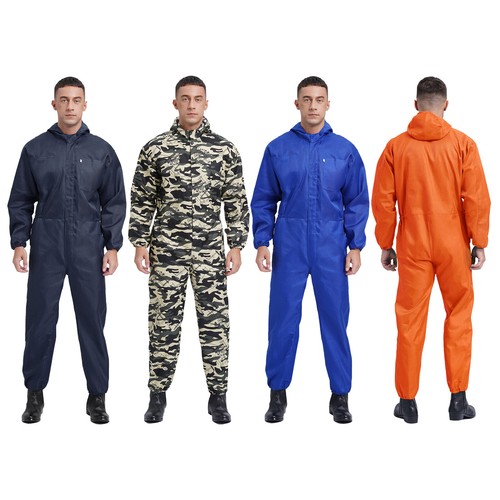 Mens Coverall Flame Jumpsuit Resistant Hooded Mechanic Dungarees Halloween Work - Picture 3 of 50