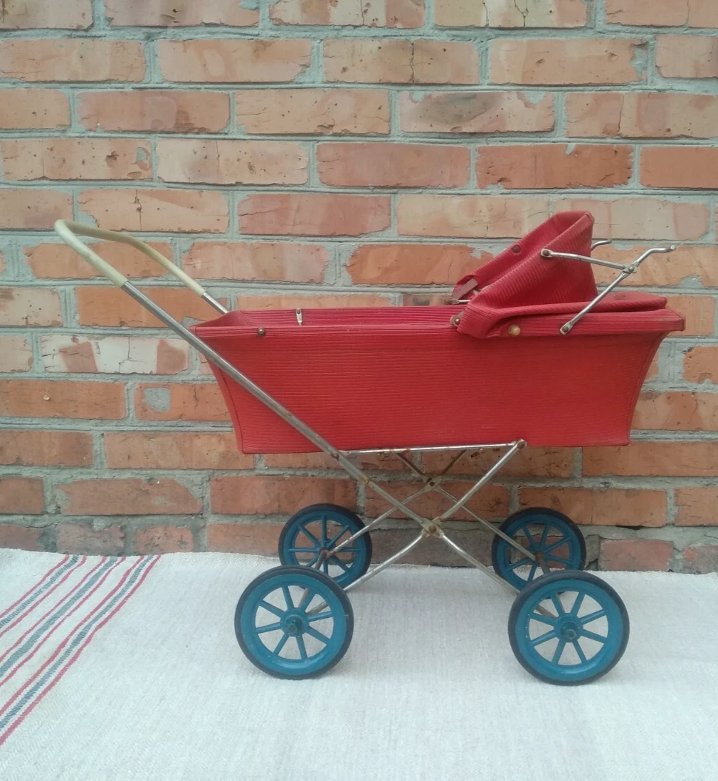 Vintage Soviet baby doll toy stroller red toy stroller