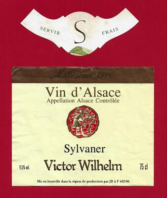 ALS5 Etiquette ALSACE SYLVANER 1990 Victor WILHELM  mis région prod par JB 68590