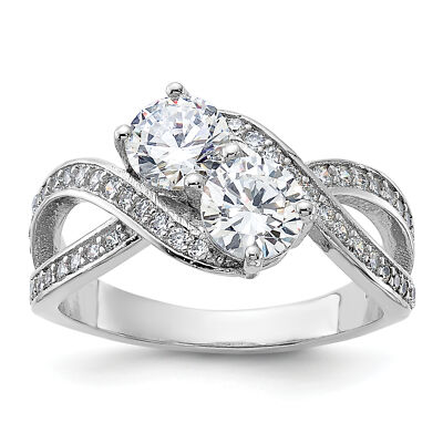 Ring Silber CZ zwei Steine poliert QR6713