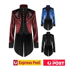 Medieval Vintage Velvet Embroider Tuxedo Tailcoat High Collar Double-Breasted