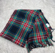 J.Crew Tartan Plaid Oversized Blanket Scarf Fringe Edge Red Green Black White