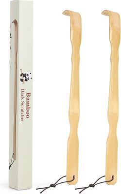 2 Pack Bamboo Back Scratchers 17in   Long Handle for Adults, Gift Box Included