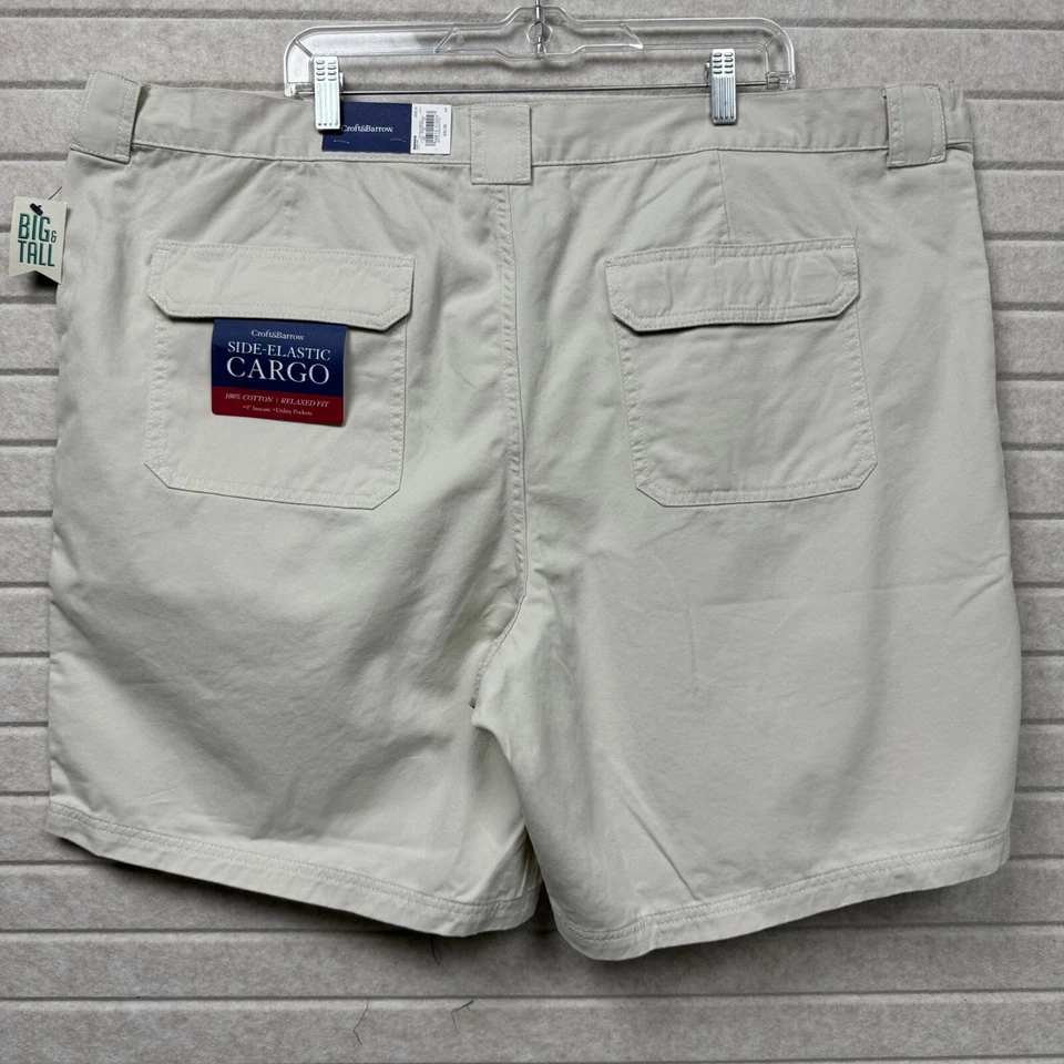 Croft & Barrow Side-Elastic Cargo Shorts Big & Tall 50x 9" Relaxed Fit Khaki Tan - Image 2 of 4