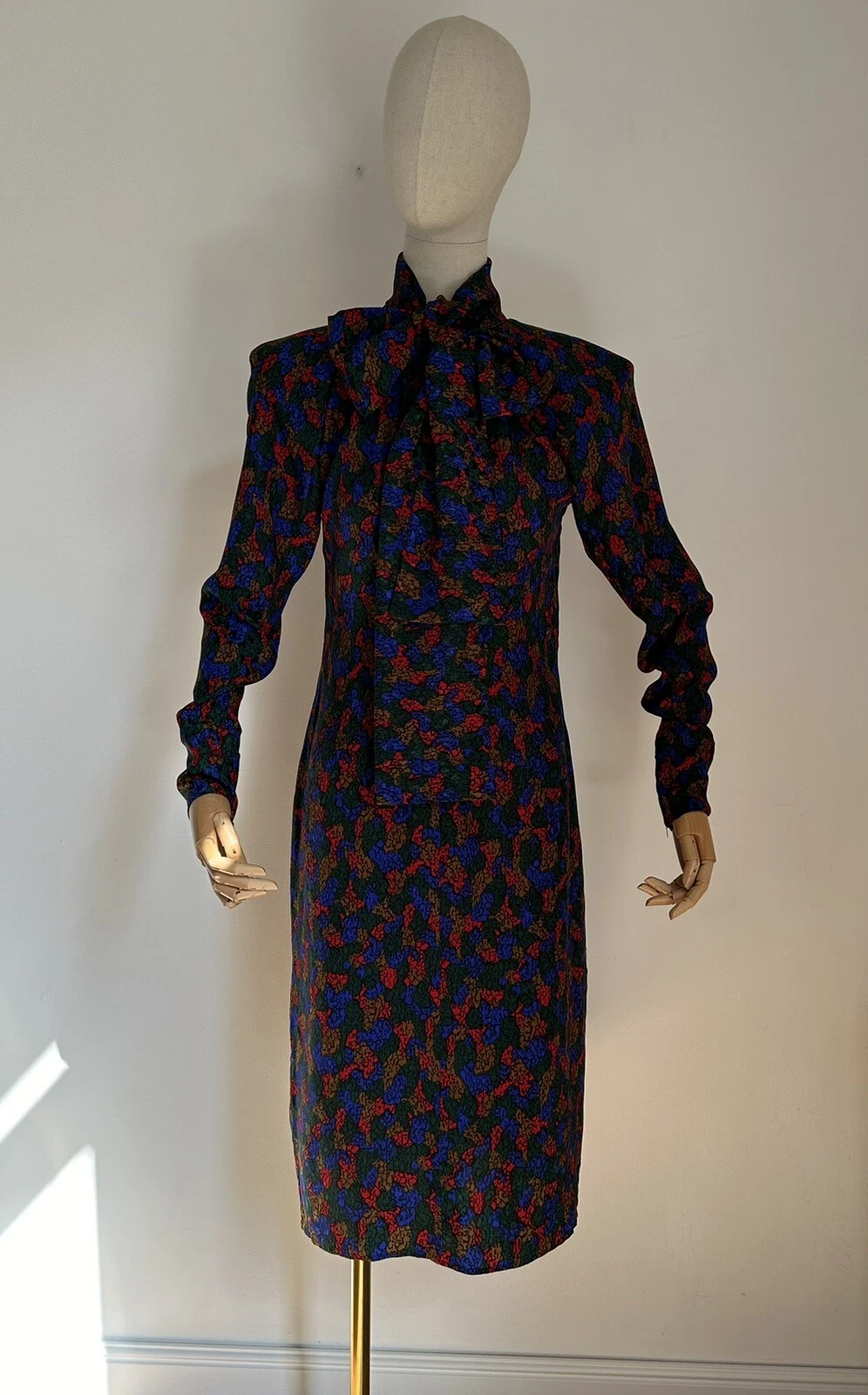 SAINT LAURENT (YSL) Abito vintage SAINT LAURENT YSL anni 70 ascot stampato seta jacquard taglia 40!