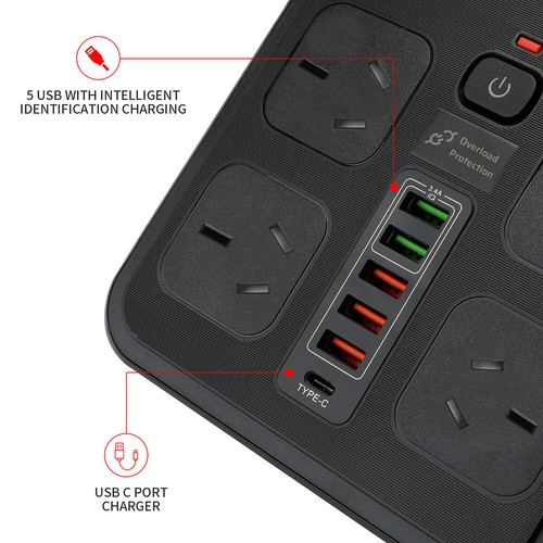 1/2/4 Protector Power Board 4 Way USB-C USB-A Port Individual Switch Power Strip - Picture 3 of 20