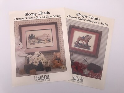 (Lot of 3) ALLI-CAT SLEEPY HEADS Dream Team/Rider Cross Stitch Leaflets Patterns